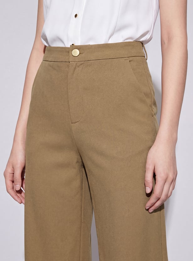 CODE Solid Wide-Leg Trousers