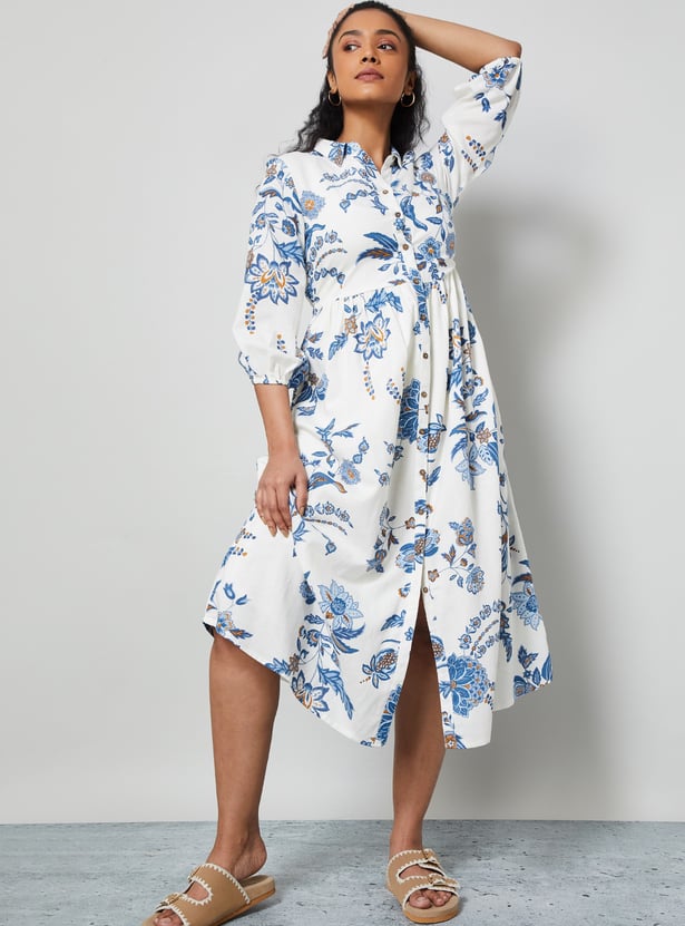 COLOUR ME Floral Print Fit & Flare Dress
