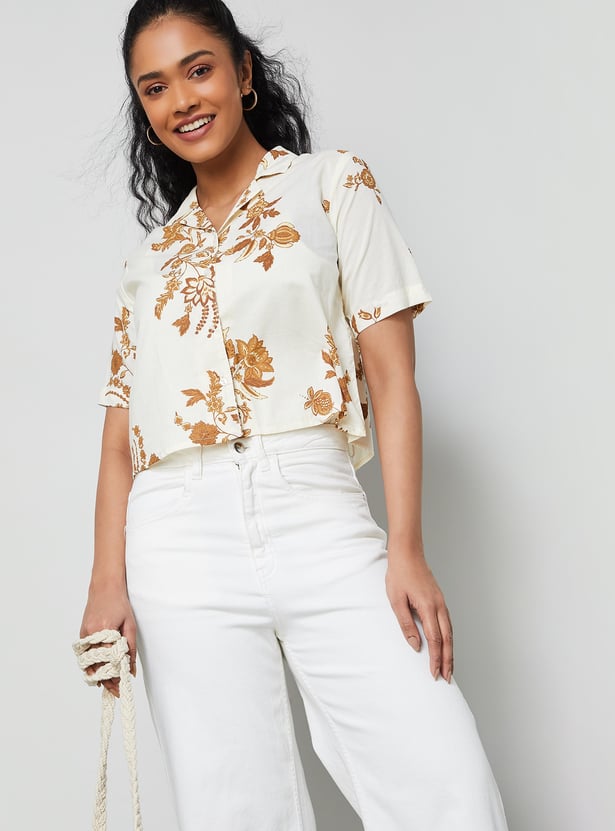 COLOUR ME Floral Print Cuban Collar Shirt