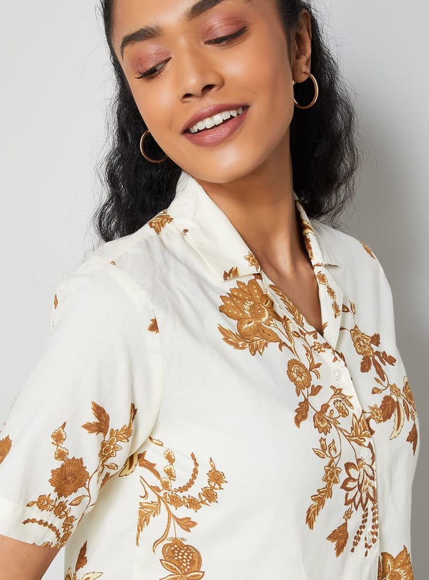 COLOUR ME Floral Print Cuban Collar Shirt