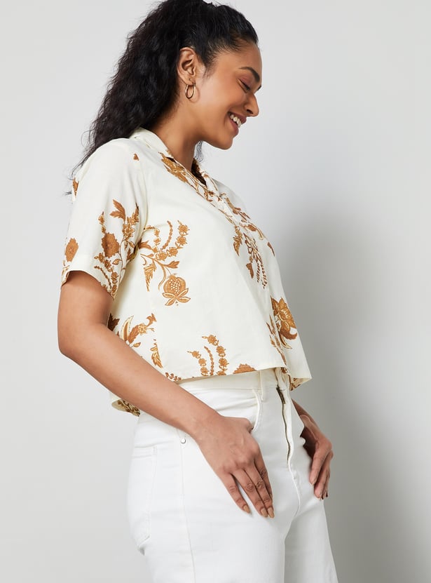 COLOUR ME Floral Print Cuban Collar Shirt