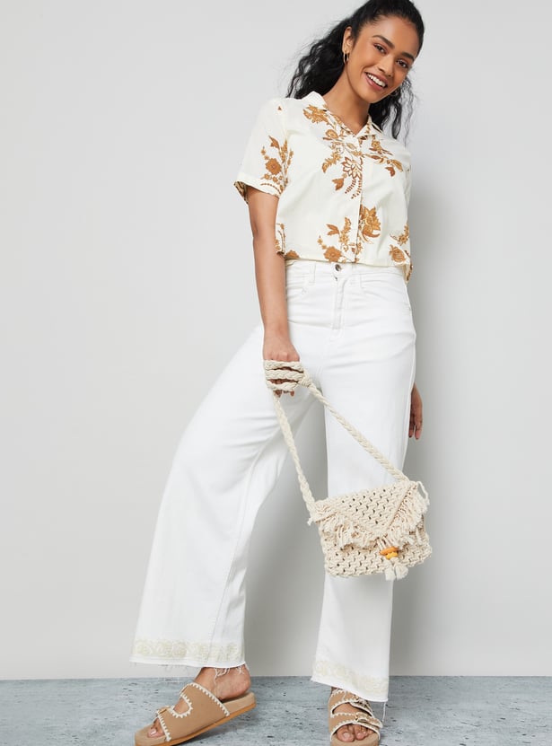 COLOUR ME Floral Print Cuban Collar Shirt