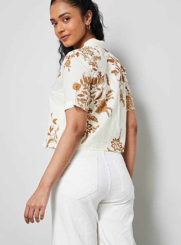 COLOUR ME Floral Print Cuban Collar Shirt