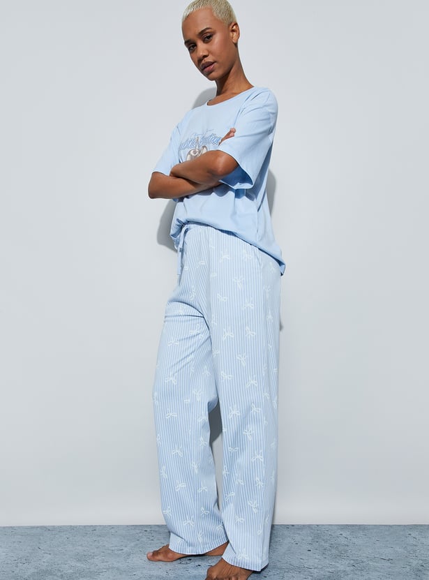 GINGER Bow Print Elasticated Pyjamas