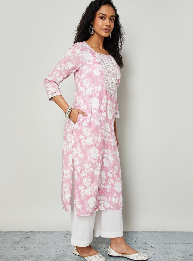 MELANGE Floral Print Straight Kurta