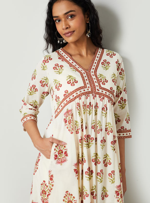 MELANGE Floral Print A-line Kurta