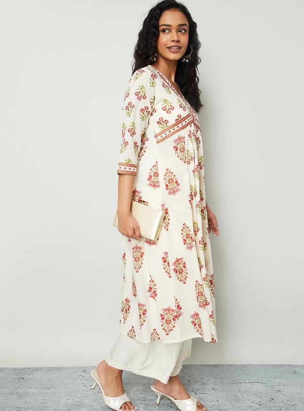 MELANGE Floral Print A-line Kurta
