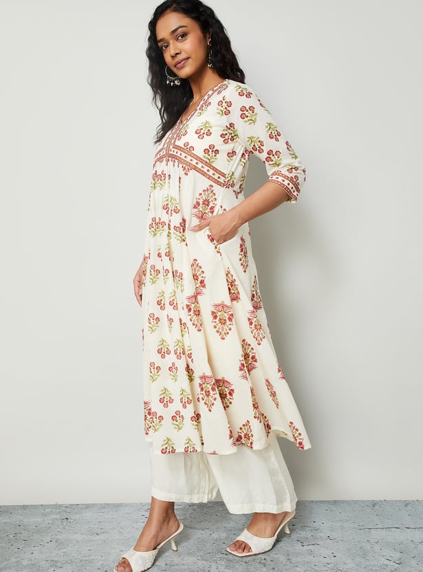 MELANGE Floral Print A-line Kurta