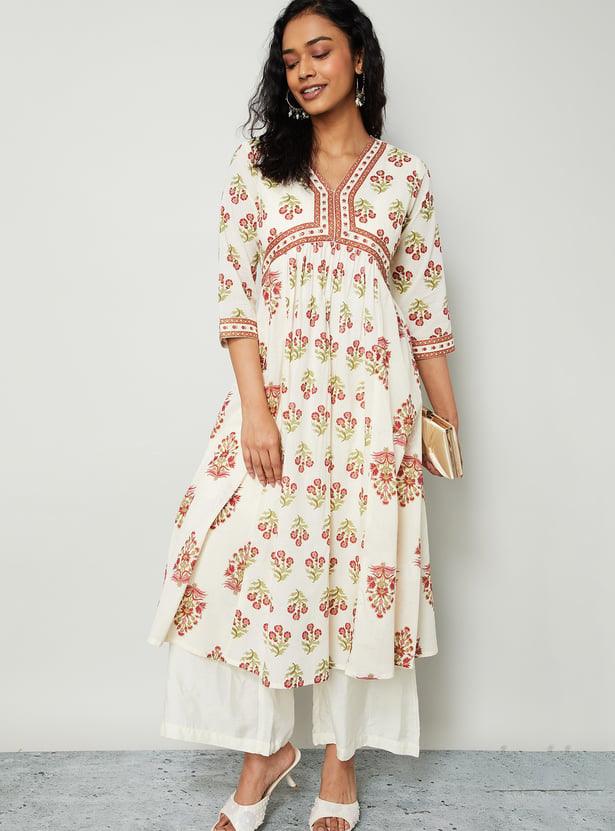 MELANGE Floral Print A-line Kurta