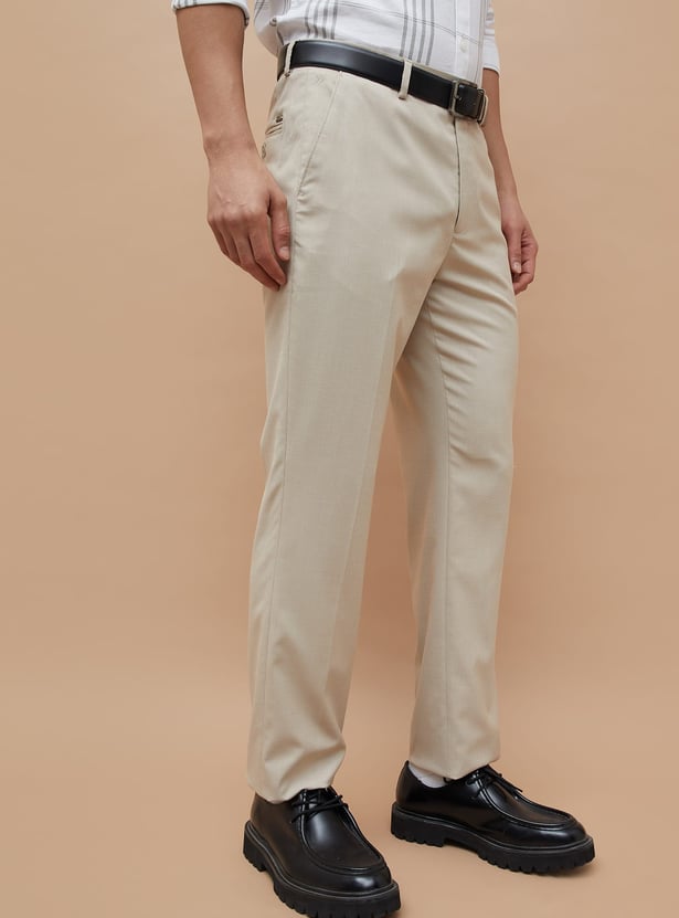 CODE Solid Regular Fit Formal Trousers