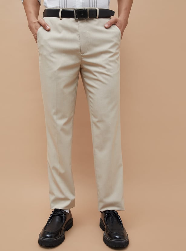 CODE Solid Regular Fit Formal Trousers