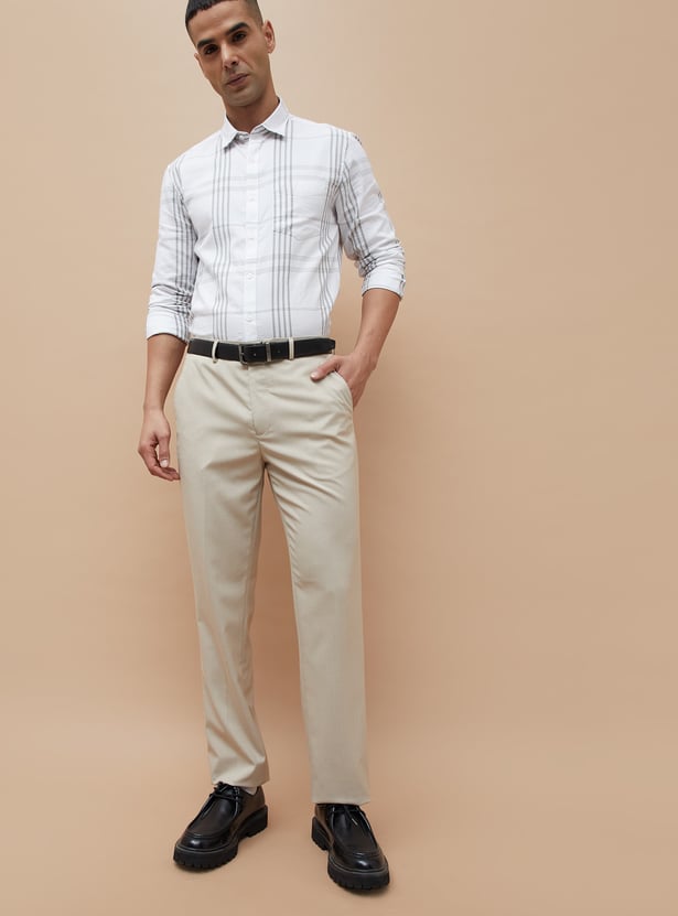 CODE Solid Regular Fit Formal Trousers