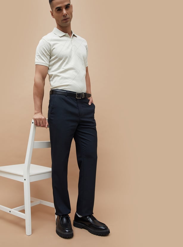 CODE Solid Regular Fit Formal Trousers