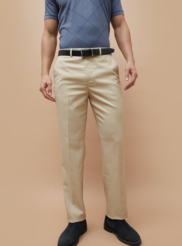 CODE Solid Regular Fit Formal Trousers