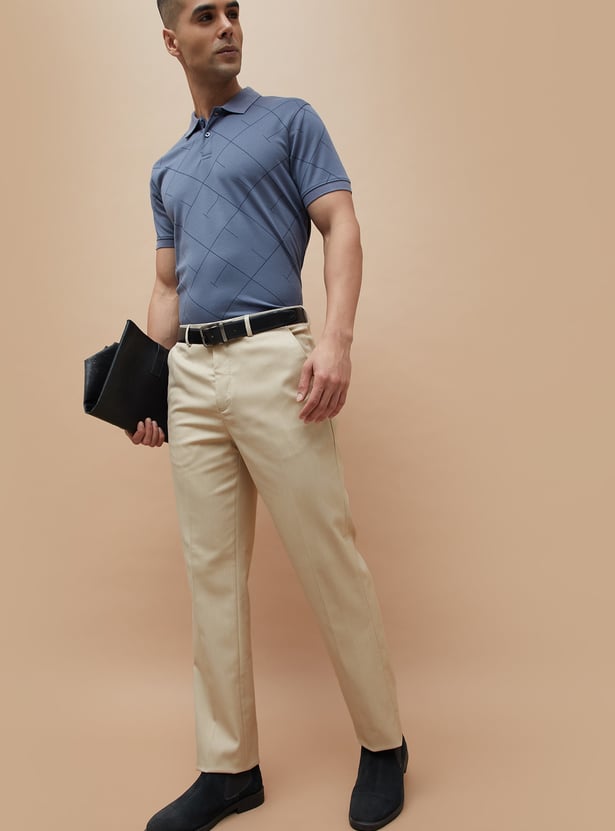CODE Solid Regular Fit Formal Trousers