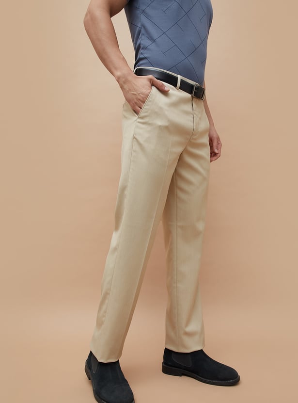 CODE Solid Regular Fit Formal Trousers