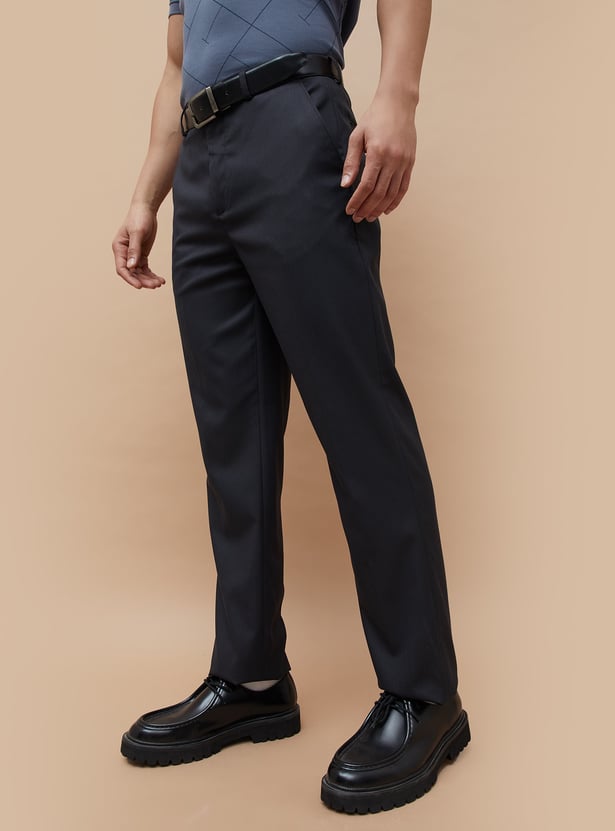 CODE Solid Regular Fit Formal Trousers