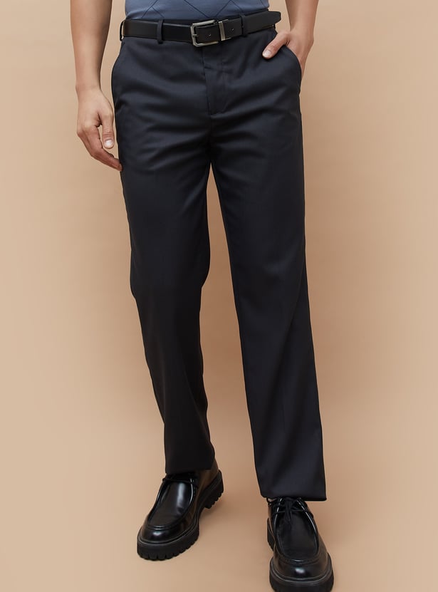 CODE Solid Regular Fit Formal Trousers