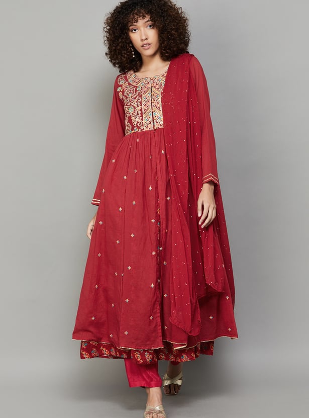 JUNIPER Embroidered Layered Anarkali Kurta Set