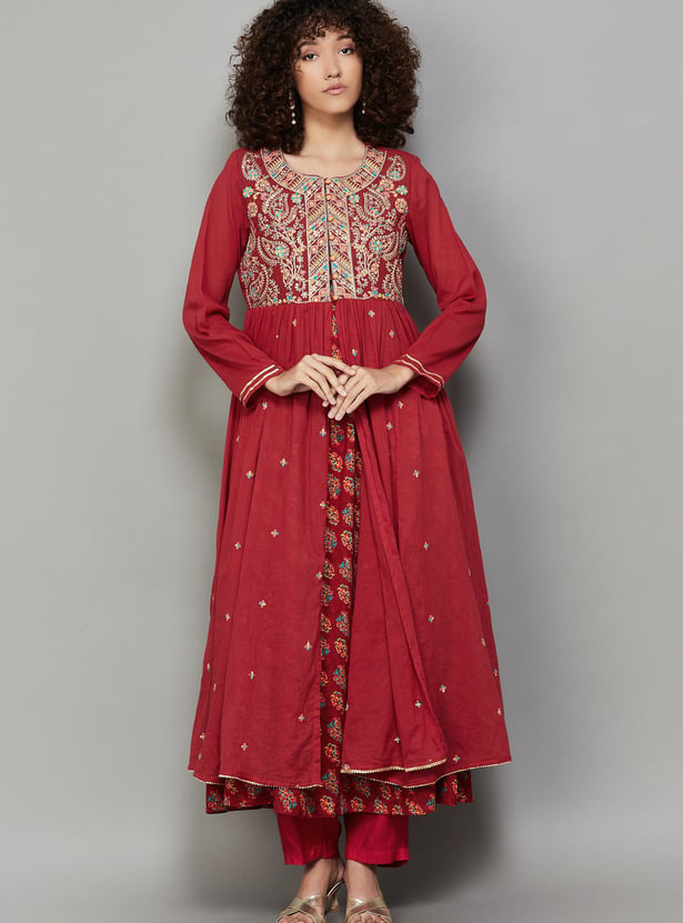 JUNIPER Embroidered Layered Anarkali Kurta Set
