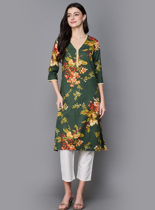 BIBA Floral Print Straight Kurta