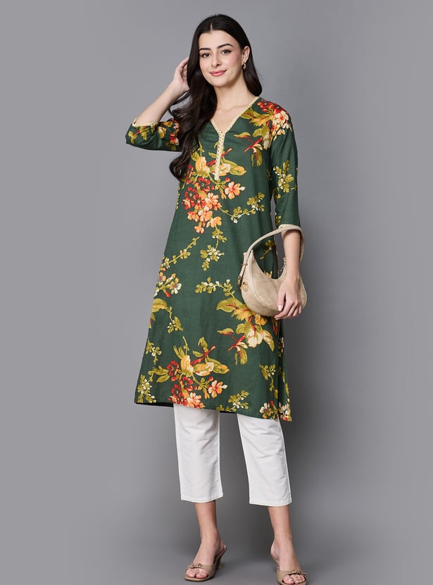 BIBA Floral Print Straight Kurta