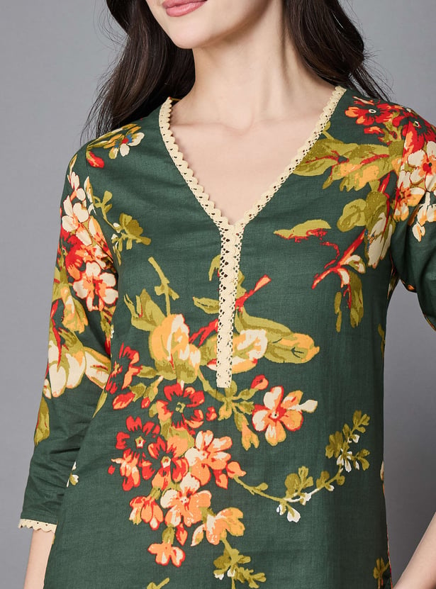 BIBA Floral Print Straight Kurta