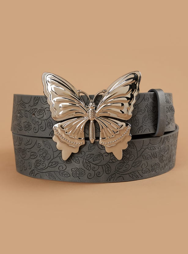 GINGER Debossed Belt with Butterfly Motif