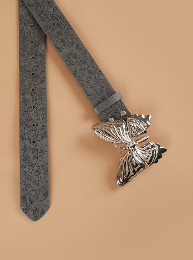 GINGER Debossed Belt with Butterfly Motif