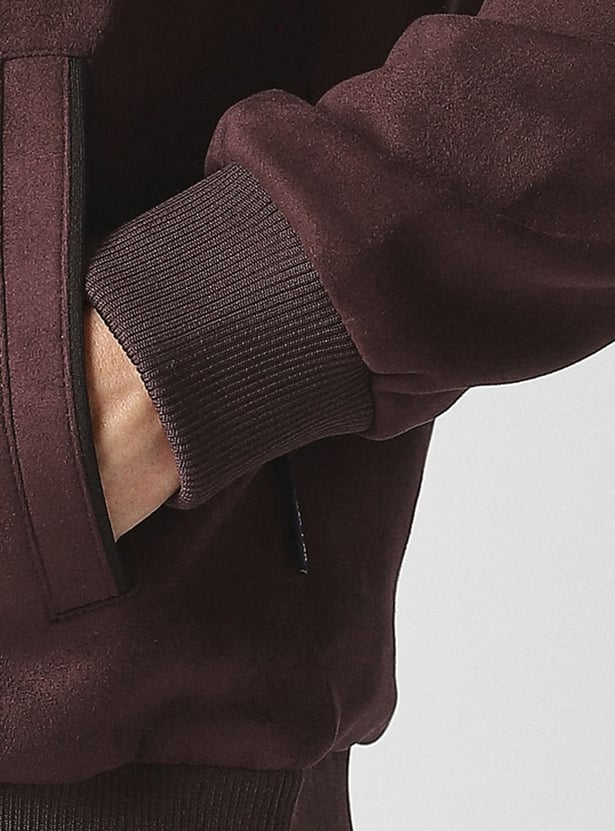 V DOT Faux Suede Bomber Jacket