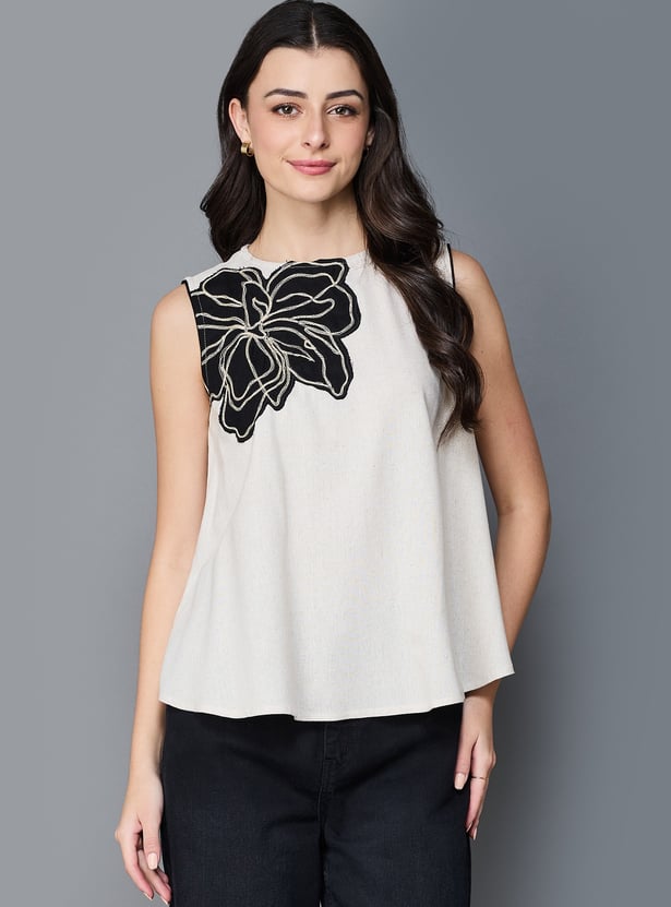 AND Floral Applique Sleeveless Top