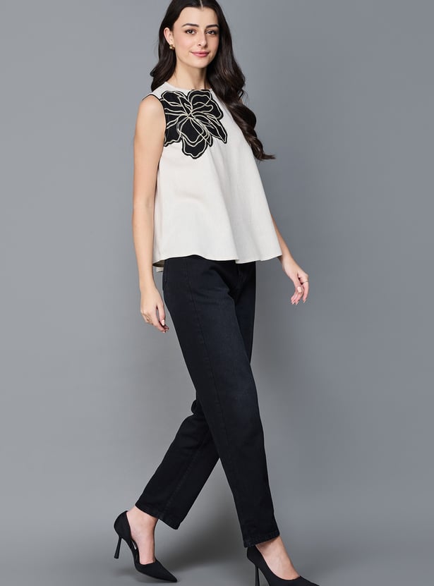 AND Floral Applique Sleeveless Top