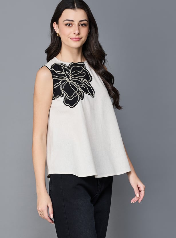 AND Floral Applique Sleeveless Top