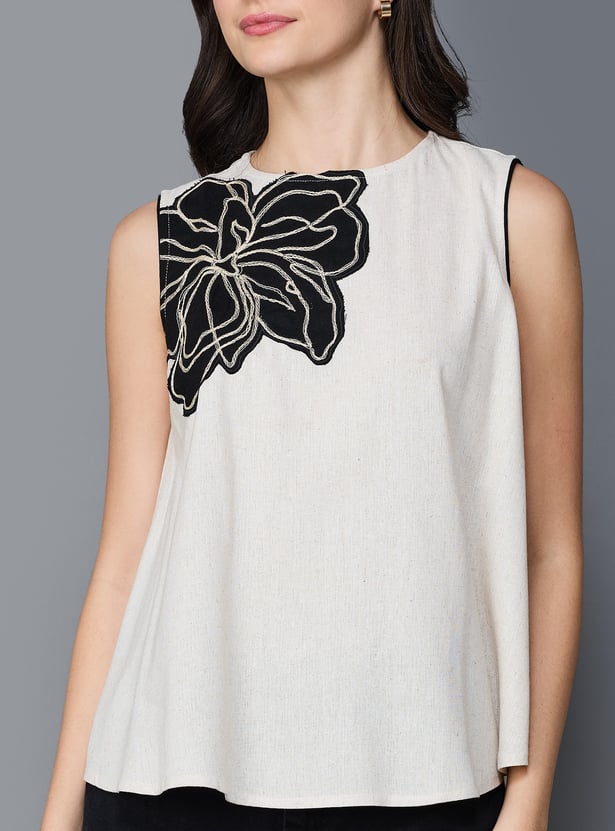 AND Floral Applique Sleeveless Top
