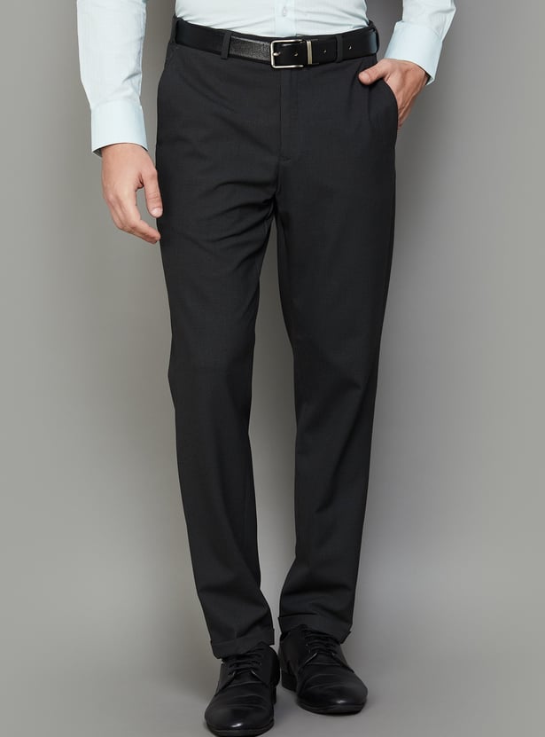 PARK AVENUE Woven Slim Straight Formal Trousers