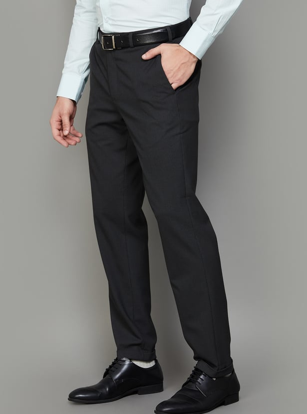 PARK AVENUE Woven Slim Straight Formal Trousers