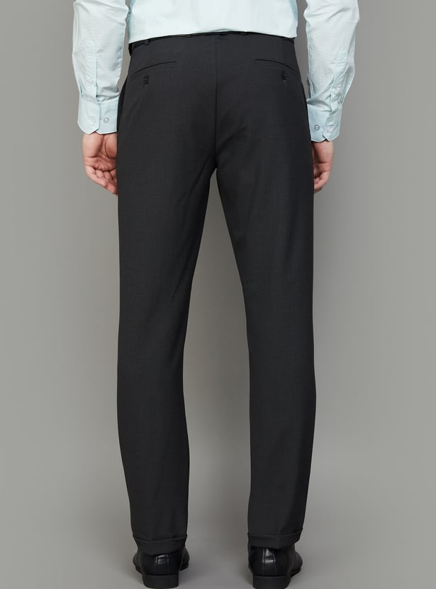 PARK AVENUE Woven Slim Straight Formal Trousers