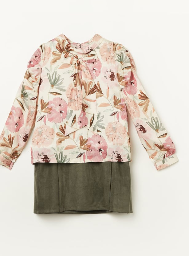 PEPPERMINT Girls Printed Top with A-line Skirt