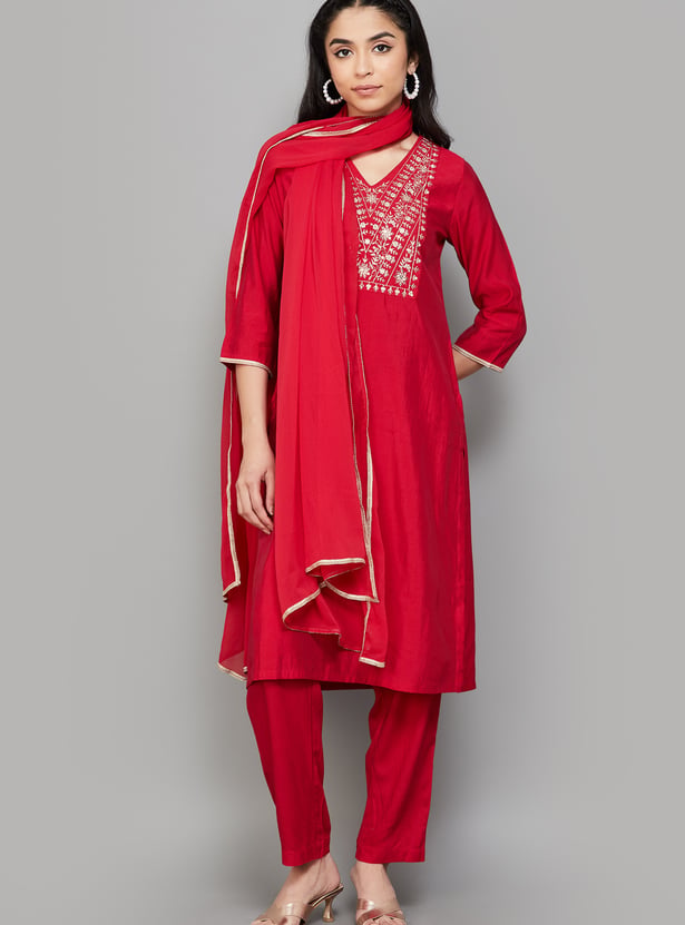 BIBA Embroidered Straight Kurta Set
