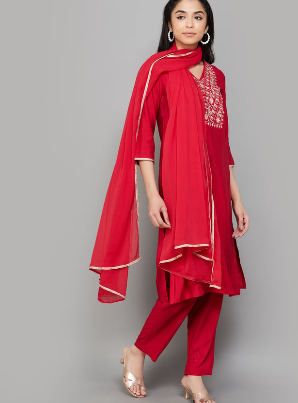 BIBA Embroidered Straight Kurta Set