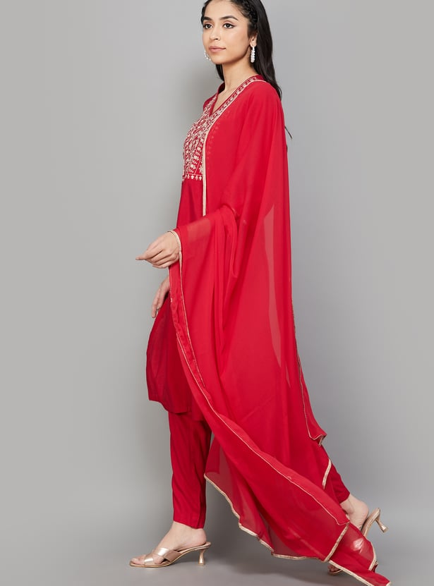 BIBA Embroidered Straight Kurta Set
