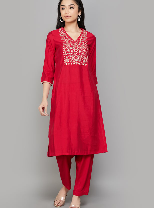 BIBA Embroidered Straight Kurta Set