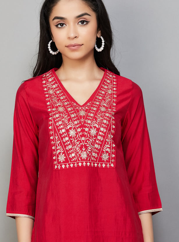 BIBA Embroidered Straight Kurta Set