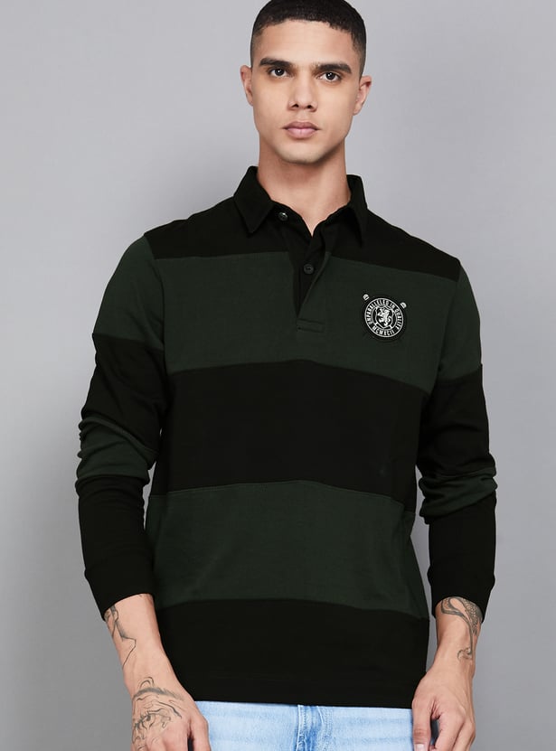 FAHRENHEIT Striped Polo Collar T-shirt