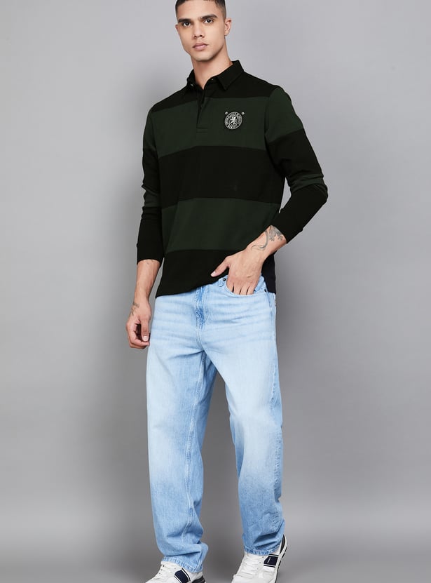 FAHRENHEIT Striped Polo Collar T-shirt