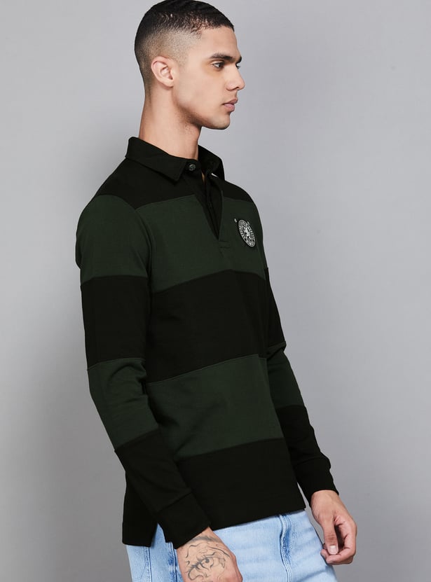 FAHRENHEIT Striped Polo Collar T-shirt