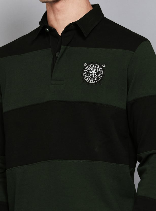 FAHRENHEIT Striped Polo Collar T-shirt