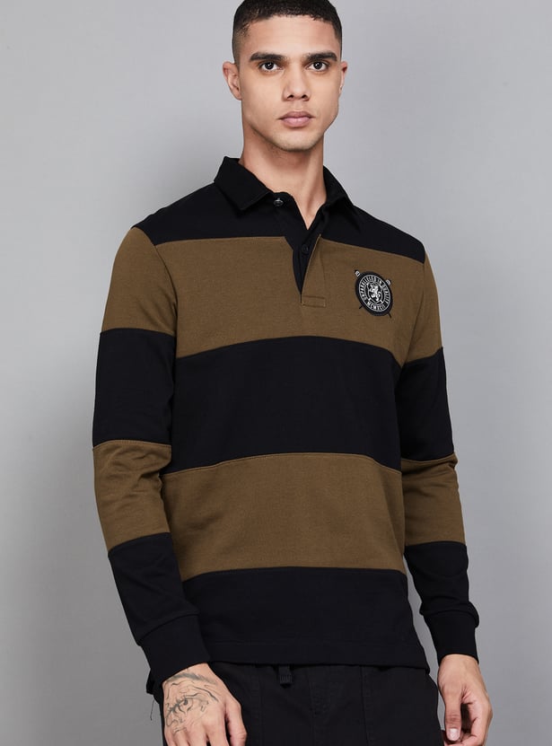 FAHRENHEIT Striped Polo Collar T-shirt