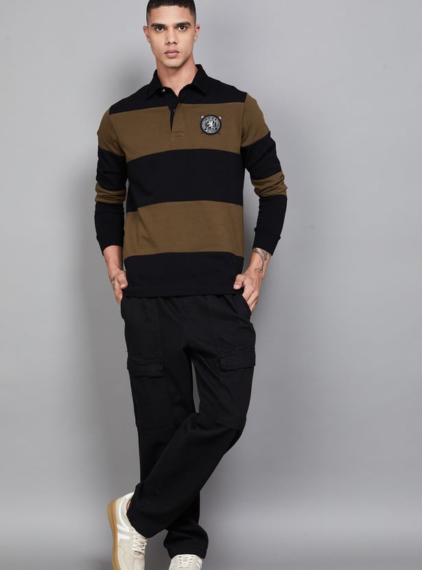 FAHRENHEIT Striped Polo Collar T-shirt