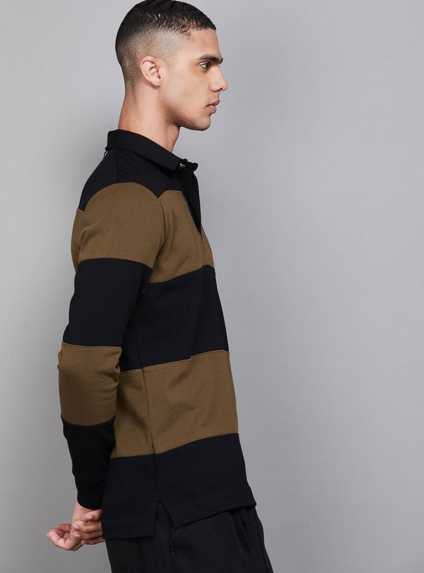 FAHRENHEIT Striped Polo Collar T-shirt